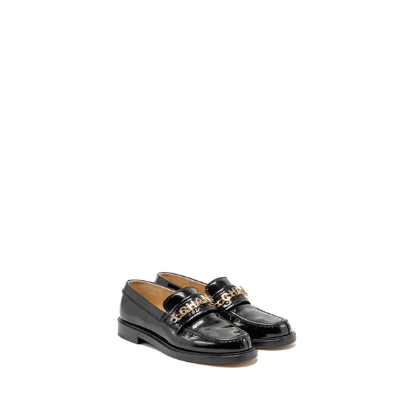 Chanel Size 35 Letter Loafer Shiny Calfskin Black LGHW