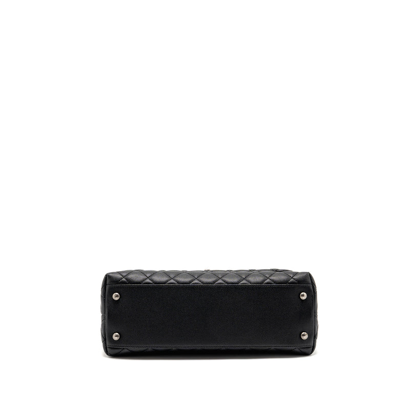 Chanel Medium Coco Handle Caviar/Lizard Handle Black/Burgundy Ruthenium Hardware