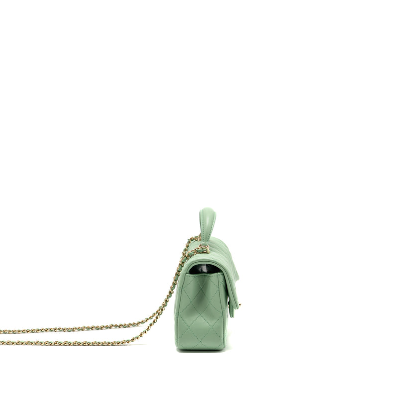 Chanel 23P Top Handle Mini Rectangular Lambskin Light Green LGHW (Microchip)