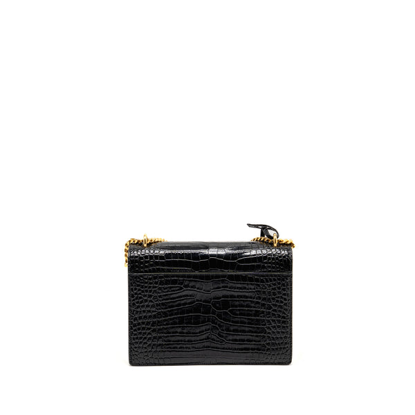 Saint Laurent/YSL Sunset Medium Crocodile-Embossed Calfskin Black GHW