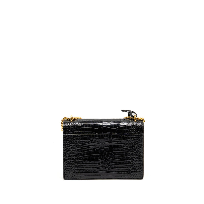 Saint Laurent/YSL Sunset Medium Crocodile-Embossed Calfskin Black GHW