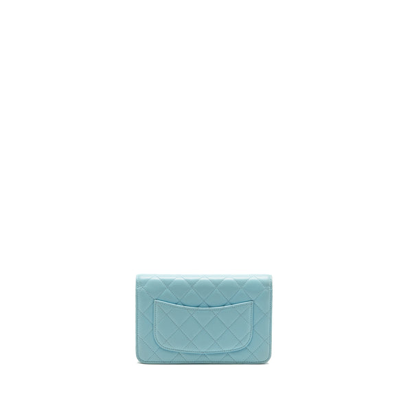 CHANEL Classic Wallet On Chain Lambskin Light Blue SHW