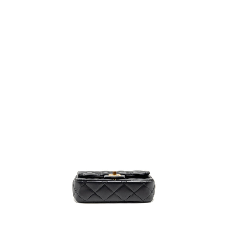 Chanel 24S Top Handle Mini Flap Bag Lambskin Black GHW (Microchip)