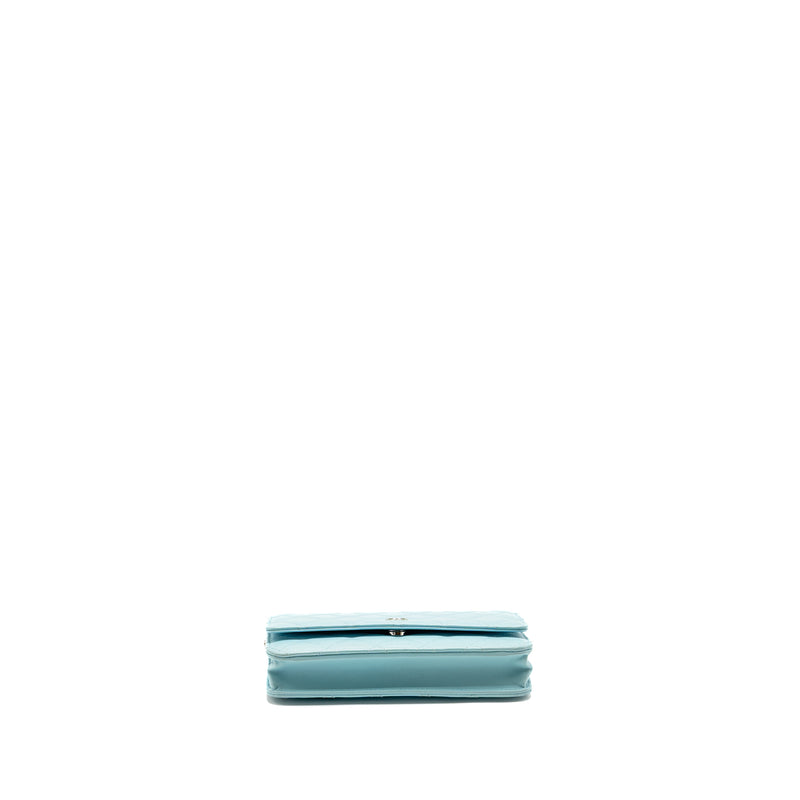 CHANEL Classic Wallet On Chain Lambskin Light Blue SHW