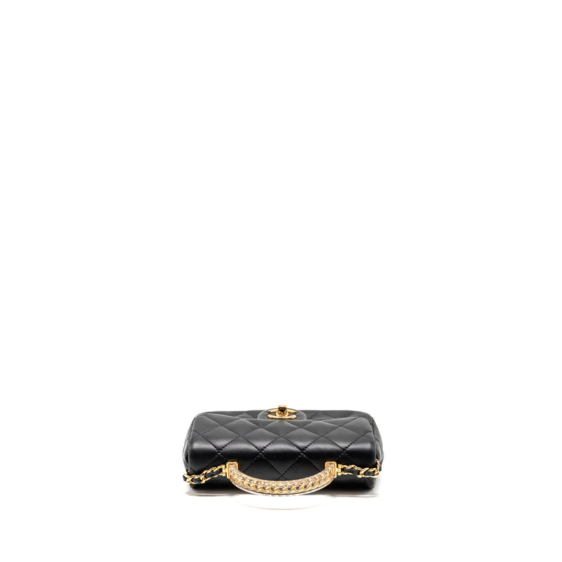 Chanel 24S Top Handle Mini Flap Bag Lambskin Black GHW (Microchip)