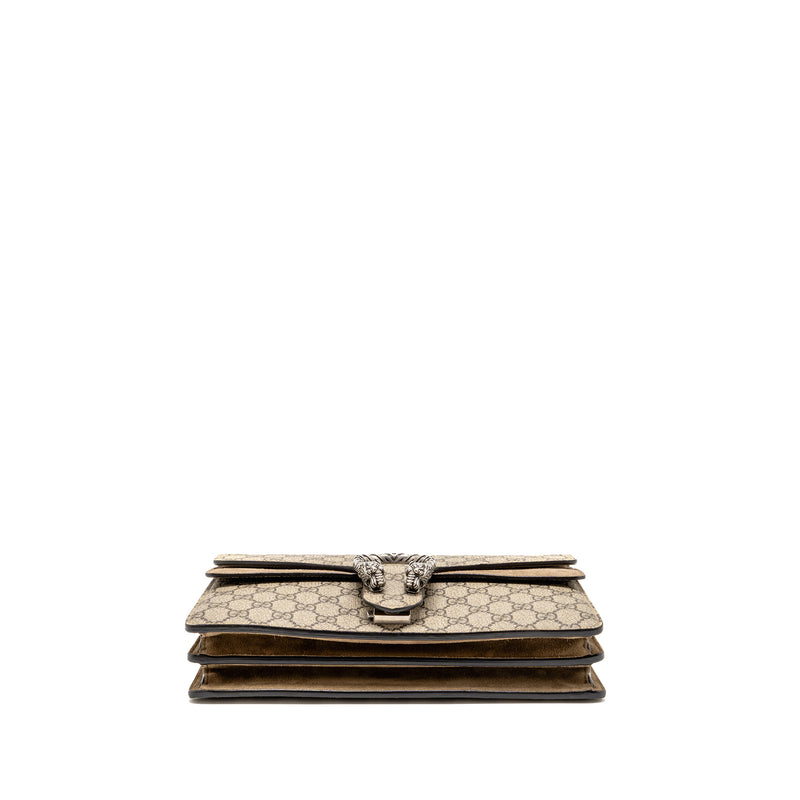GUCCI Small Dionysus Shoulder Bag GG Supreme Canvas/ Suede Brown SHW