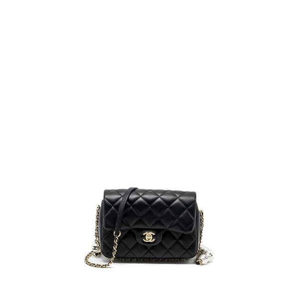 Chanel quilted flap bag with pearl chain lambskin black LGHW