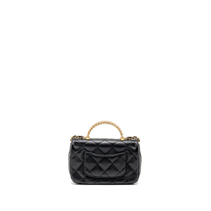 Chanel 24S Top Handle Mini Flap Bag Lambskin Black GHW (Microchip)