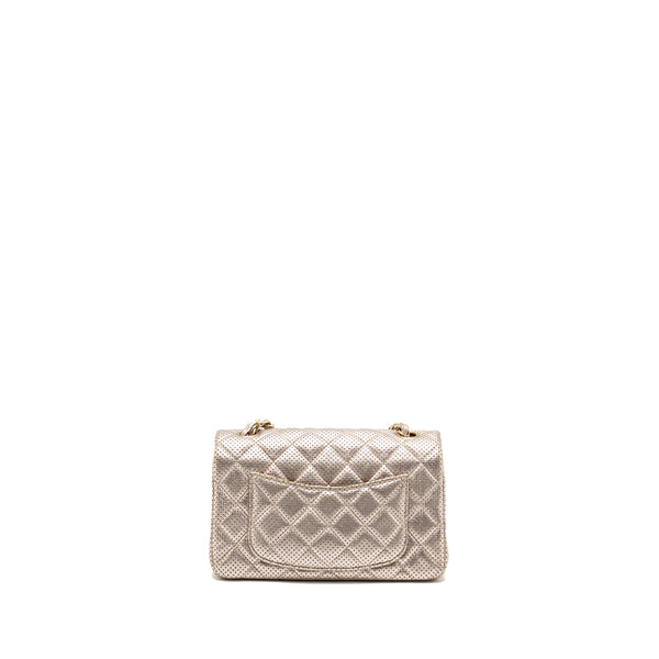 Chanel Mini Rectangular Flap Bag Perforated Metallic Lambskin Light Gold LGHW