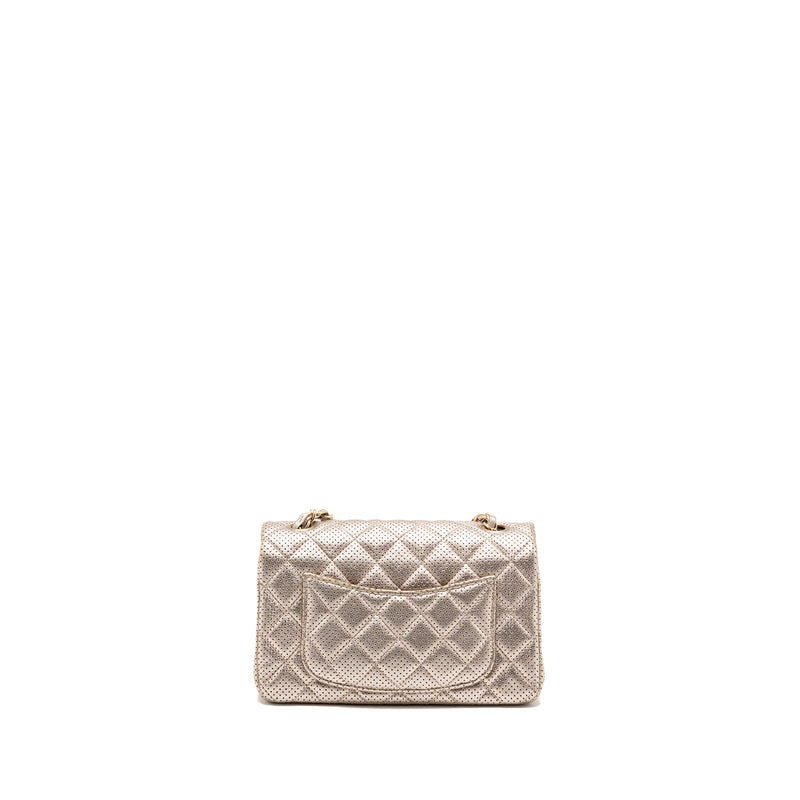 Chanel Mini Rectangular Flap Bag Perforated Metallic Lambskin Light Gold LGHW