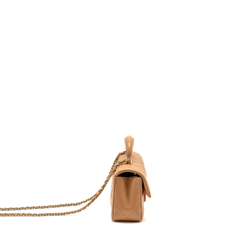 Chanel Top Handle Mini Rectangular Flap Bag Lambskin Caramel LGHW(microchip)