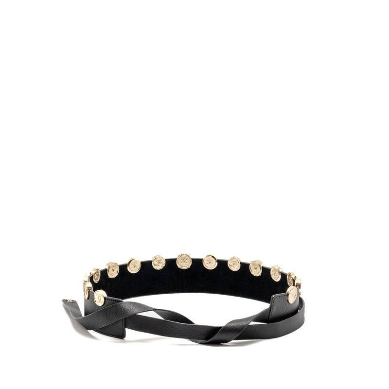 Chanel 22p Round Metal CC Logo Belt Lambskin Black GHW
