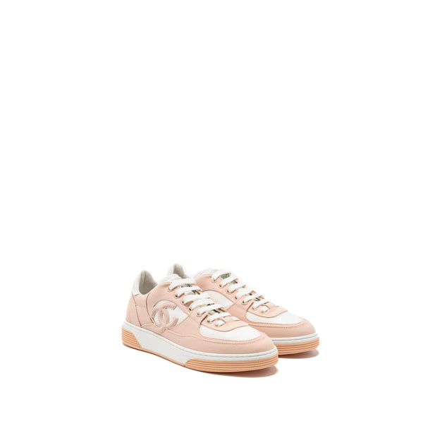 Chanel Size 37.5 CC Logo Sneakers Cotton Light Pink/White
