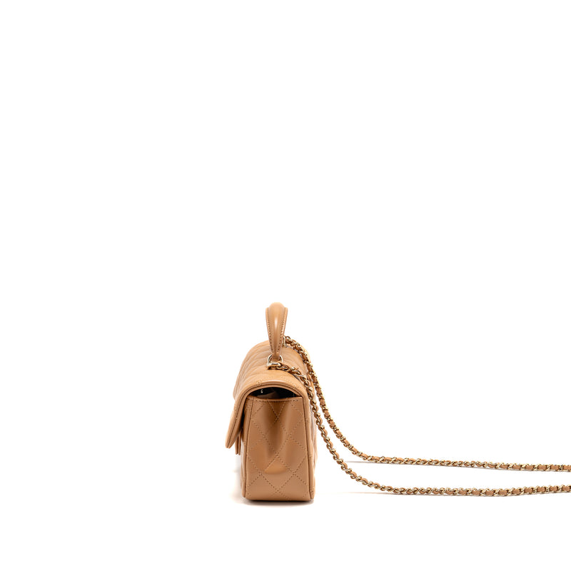 Chanel Top Handle Mini Rectangular Flap Bag Lambskin Caramel LGHW(microchip)