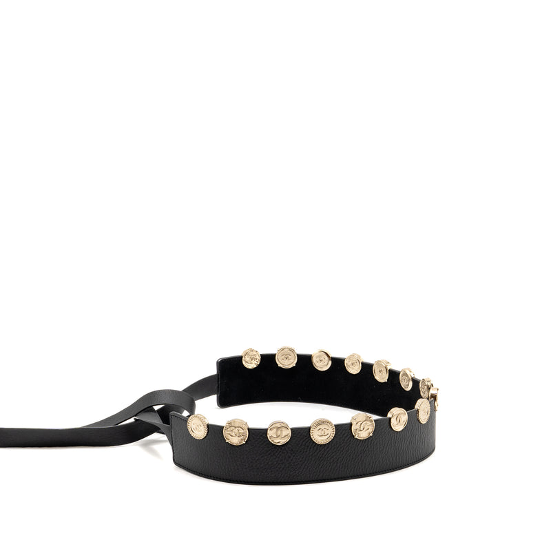 Chanel 22p Round Metal CC Logo Belt Lambskin Black GHW