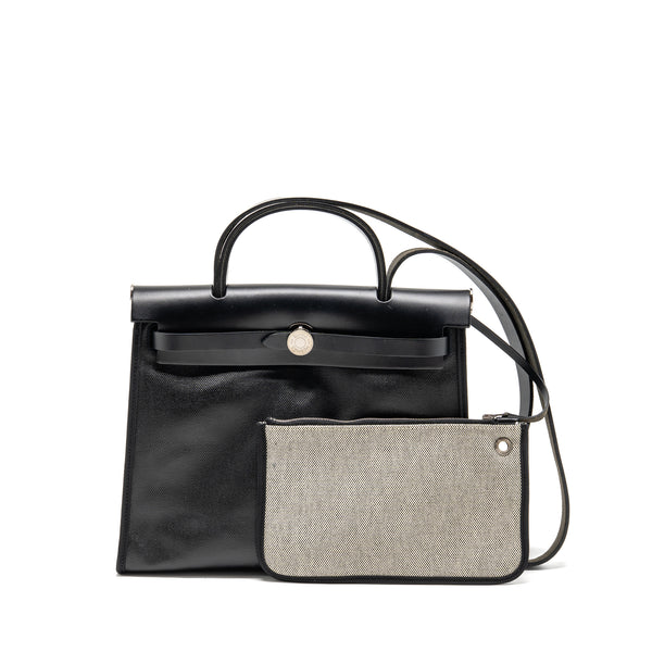 Hermes Herbag 31 Zip Bag Berline Canvas/Hunter Leather Black/ECRU-Black SHW Stamp D