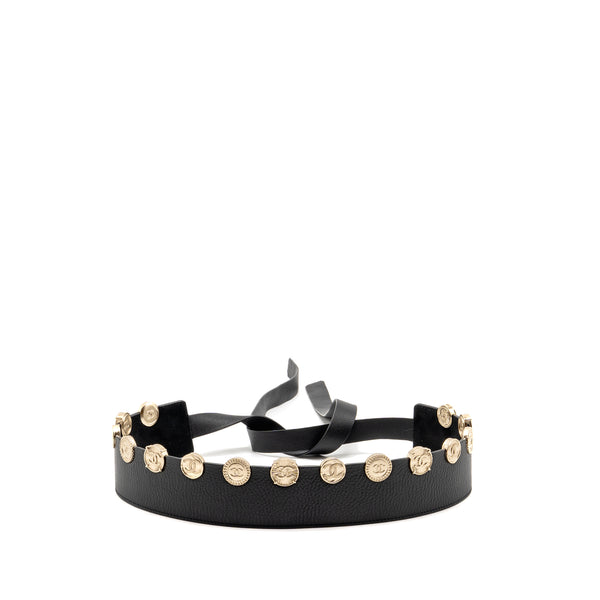 Chanel 22p Round Metal CC Logo Belt Lambskin Black GHW