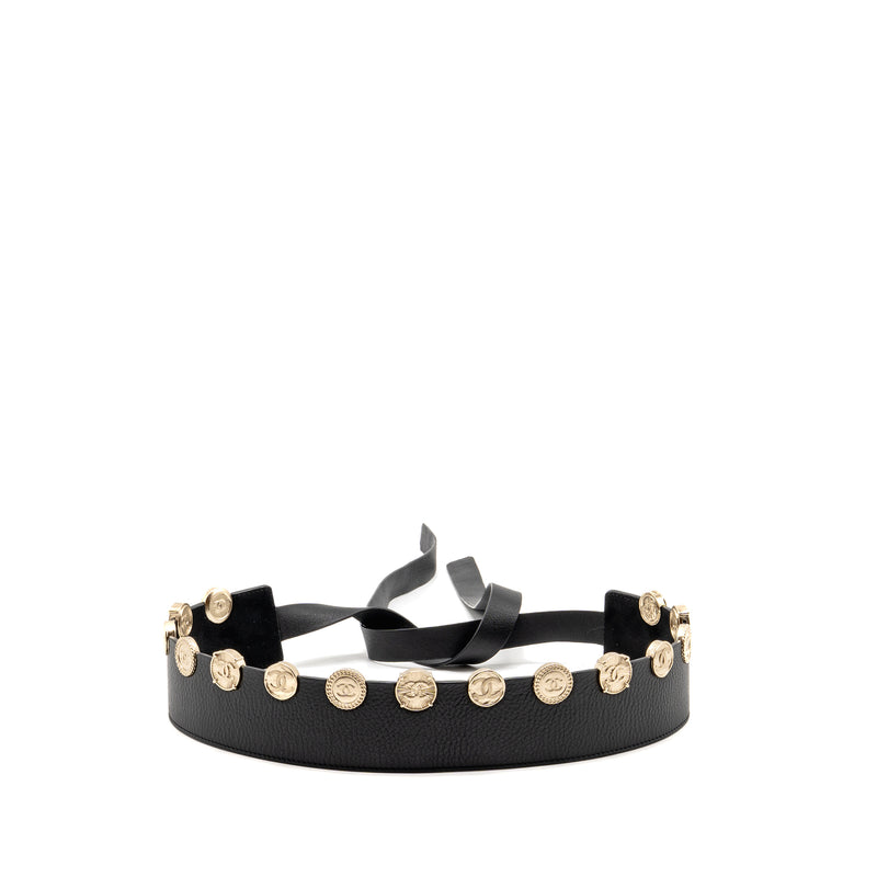 Chanel 22p Round Metal CC Logo Belt Lambskin Black GHW