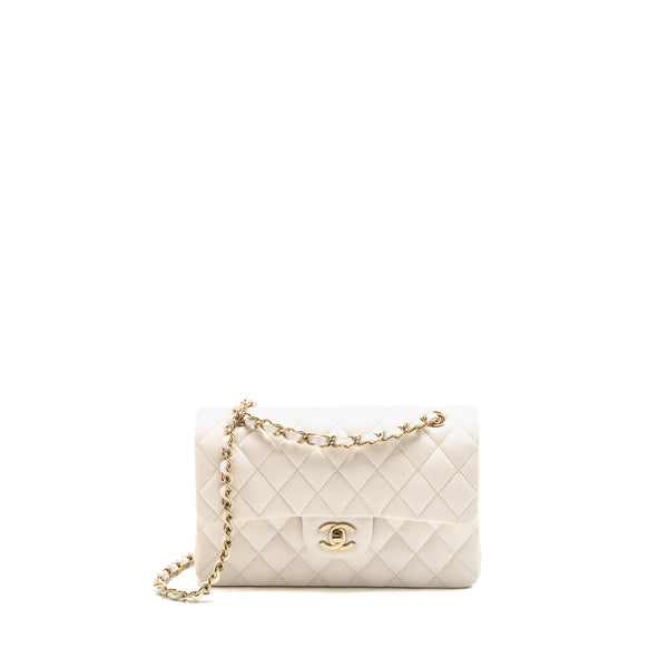 Chanel Small Classic Double Flap Bag Caviar White LGHW (Microchip)