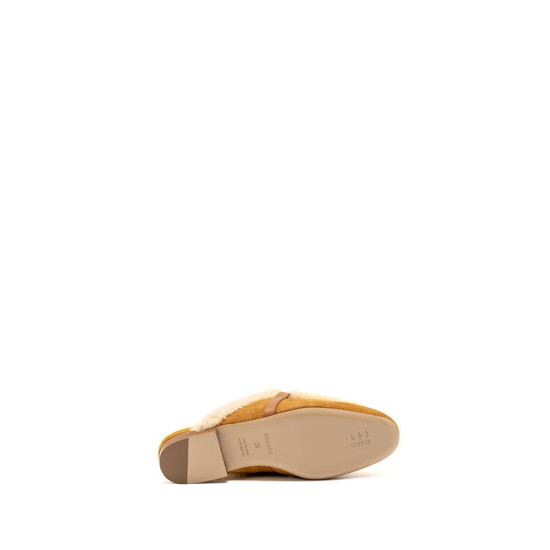 Hermes Size 36 OZ Mule Suede Goatskin Shearling Naturel SHW