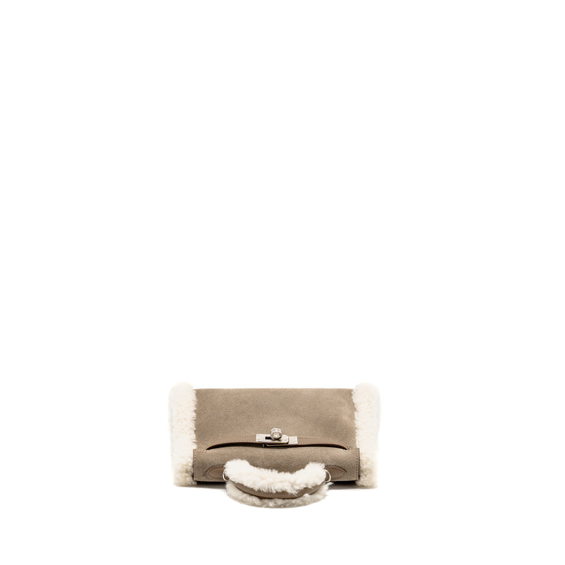 Hermes Mini Kelly Pluch Grizzly/Swift/Mouton Merinos Gris Caillou/Ecru/Etoupe SHW Stamp W