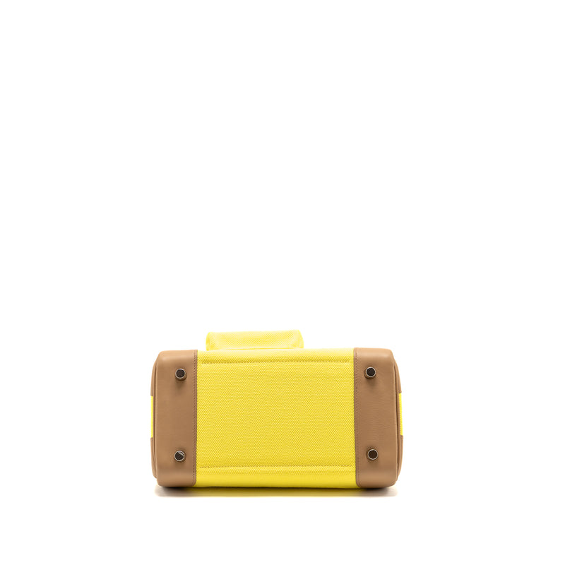 Hermes Birkin 25 Cargo Toile Goeland / Swift Jaune Citron / Chai SHW Stamp U