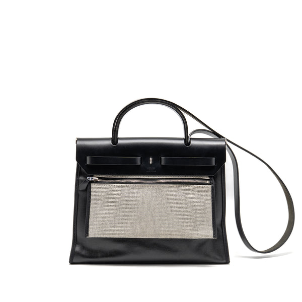Hermes Herbag 31 Zip Bag Berline Canvas/Hunter Leather Black/ECRU-Black SHW Stamp D