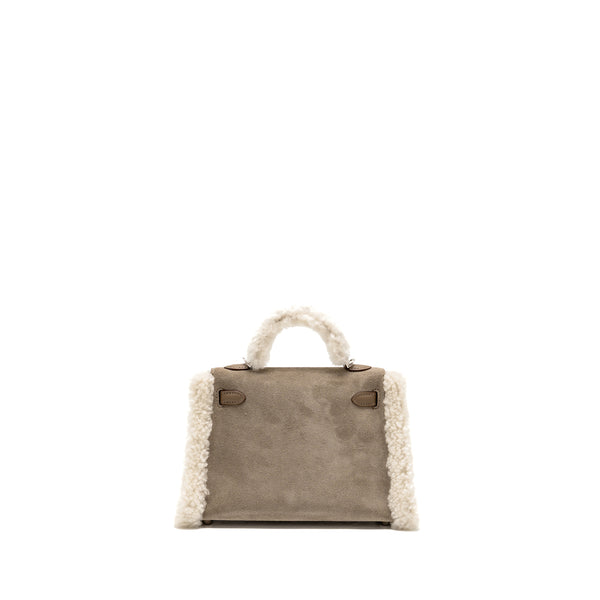 Hermes Mini Kelly Pluch Grizzly/Swift/Mouton Merinos Gris Caillou/Ecru/Etoupe SHW Stamp W