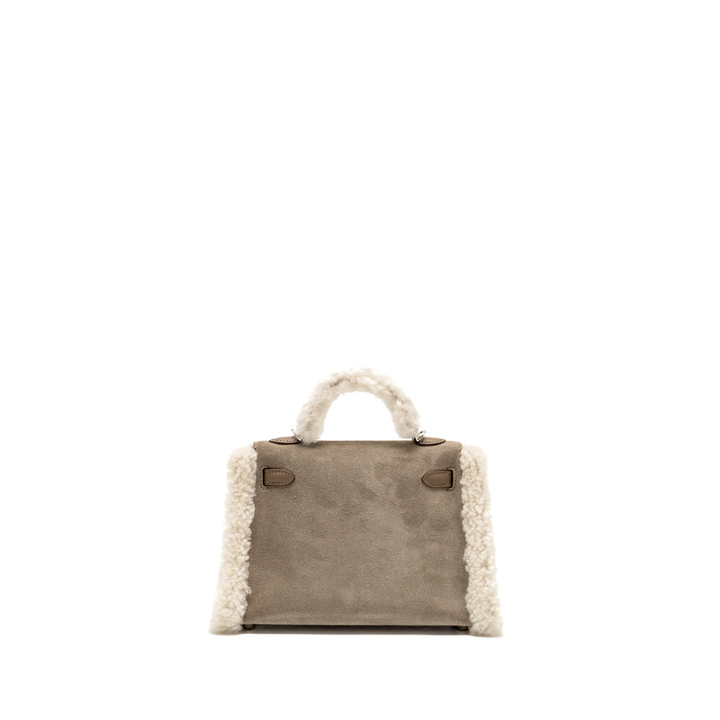 Hermes Mini Kelly Pluch Grizzly/Swift/Mouton Merinos Gris Caillou/Ecru/Etoupe SHW Stamp W