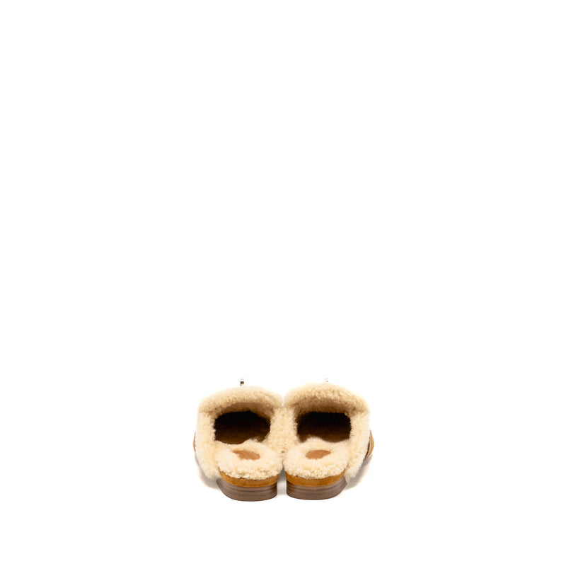 Hermes Size 36 OZ Mule Suede Goatskin Shearling Naturel SHW