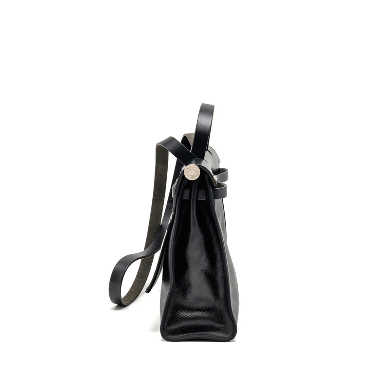 Hermes Herbag 31 Zip Bag Berline Canvas/Hunter Leather Black/ECRU-Black SHW Stamp D
