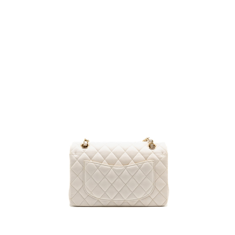 Chanel Small Classic Double Flap Bag Caviar White LGHW (Microchip)