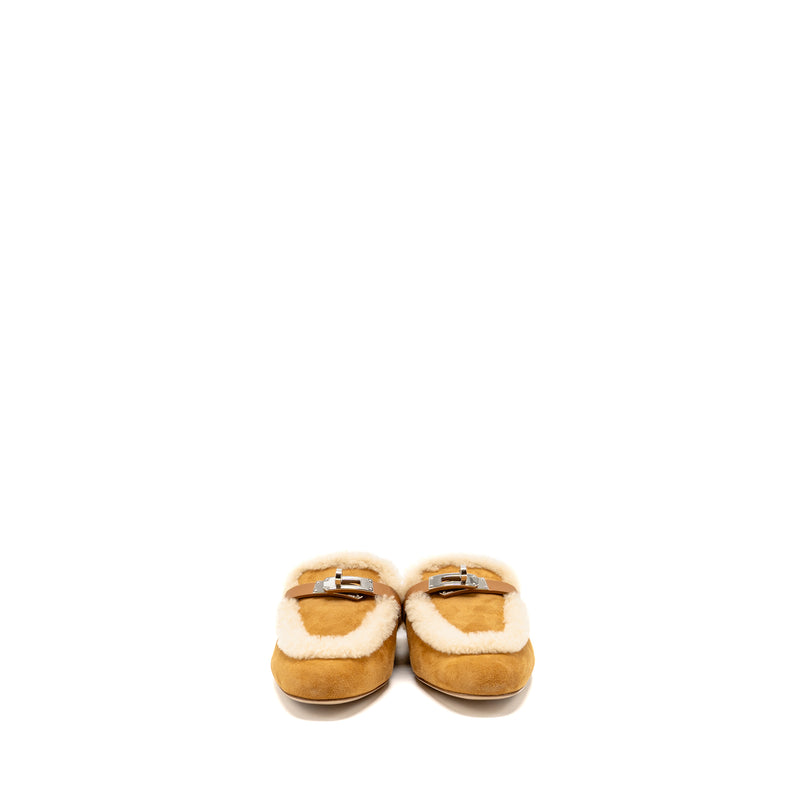 Hermes Size 36 OZ Mule Suede Goatskin Shearling Naturel SHW