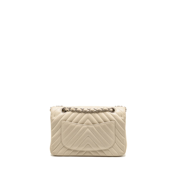 Chanel Small Classic Double Flap Bag Chevron Lambskin Cream SHW