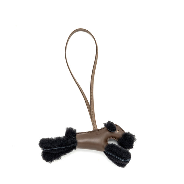 Hermes Budy Shearing Bag Charm  Wool/Lambskin Black/Chocolate/Etoupe Stamp W