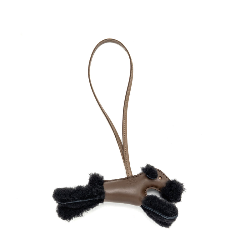 Hermes Budy Shearing Bag Charm  Wool/Lambskin Black/Chocolate/Etoupe Stamp W
