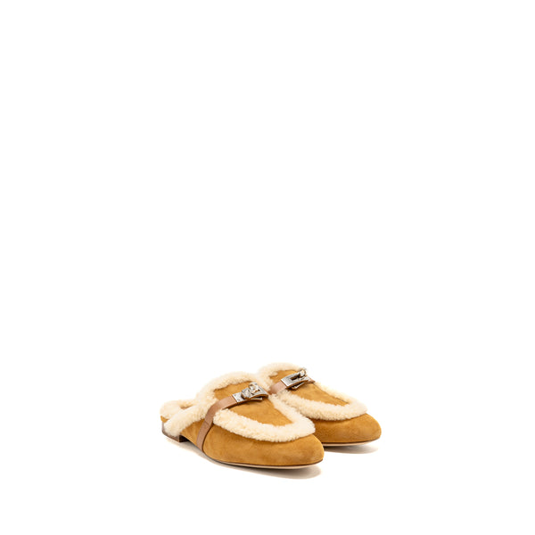 Hermes Size 36 OZ Mule Suede Goatskin Shearling Naturel SHW