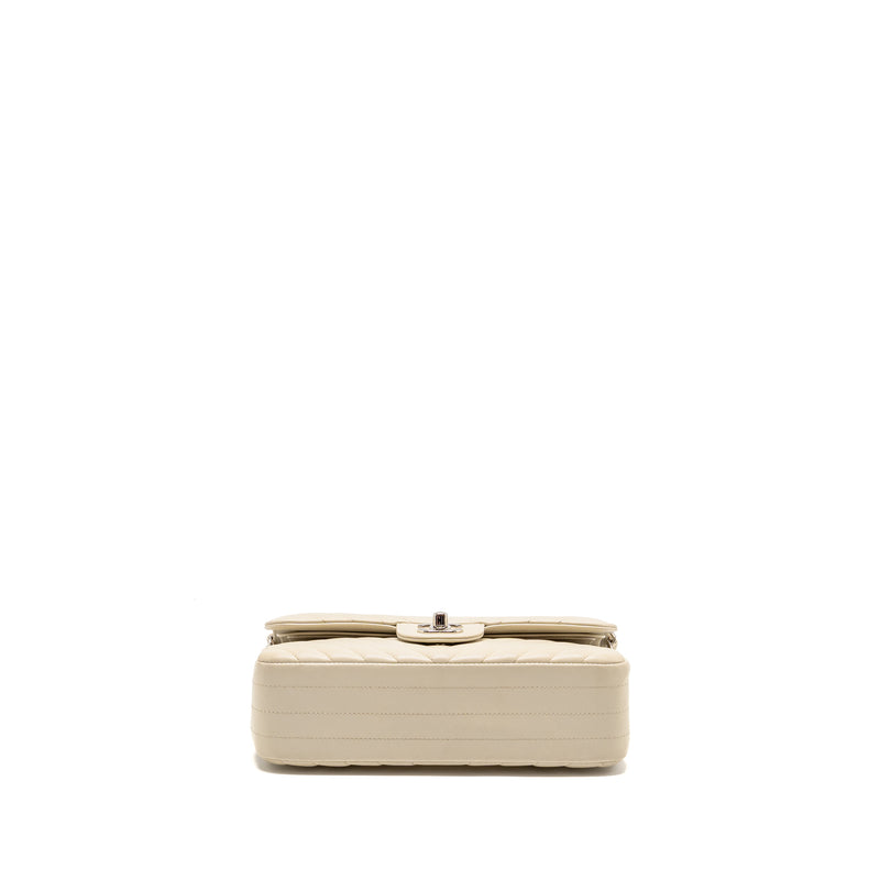 Chanel Small Classic Double Flap Bag Chevron Lambskin Cream SHW