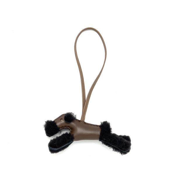 Hermes Budy Shearing Bag Charm  Wool/Lambskin Black/Chocolate/Etoupe Stamp W