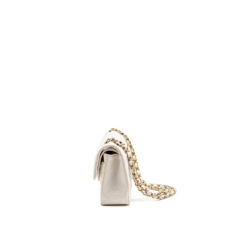 Chanel Small Classic Double Flap Bag Caviar White LGHW (Microchip)