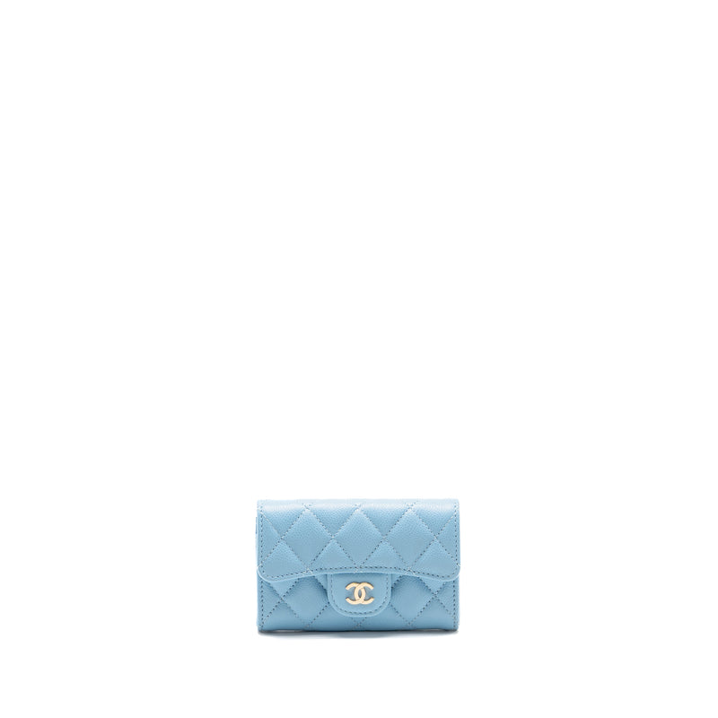 Chanel Classic Flap Card Holder Caviar Blue LGHW (Microchip)