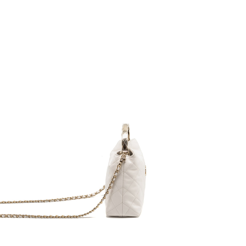 Chanel 25S Coco Crush Handle Bag Caviar White LGHW (Microchip)