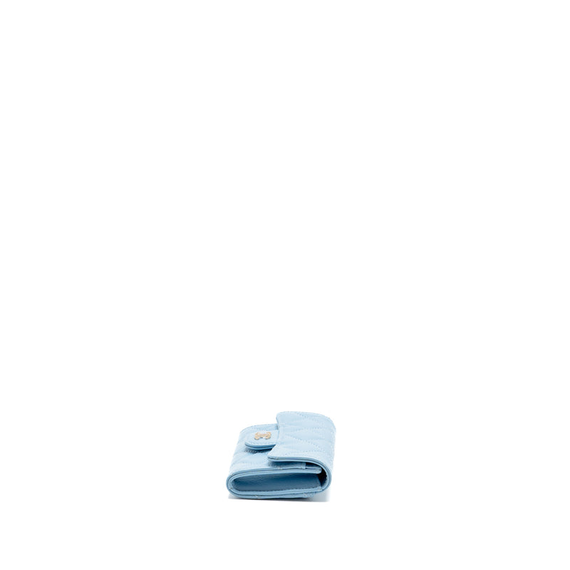 Chanel Classic Flap Card Holder Caviar Blue LGHW (Microchip)
