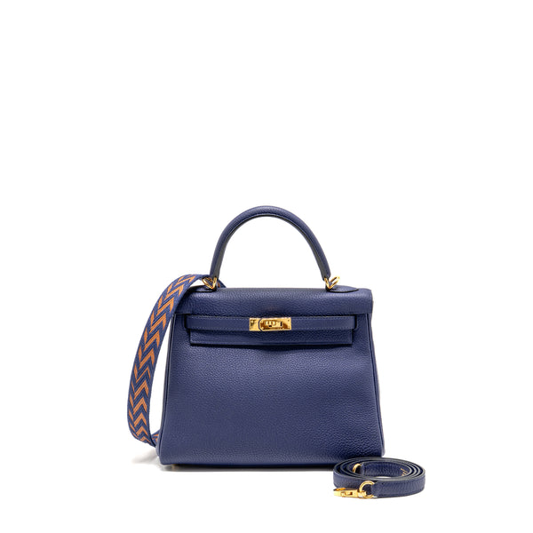 Hermes Kelly 25 Togo Blue GHW Stamp C