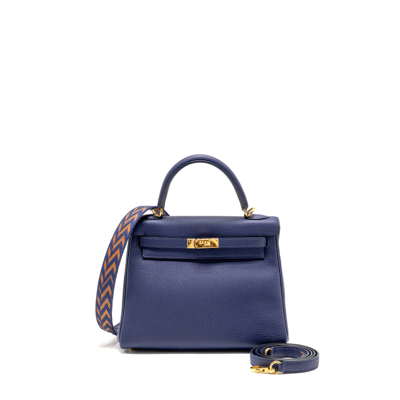 Hermes Kelly 25 Togo Blue GHW Stamp C