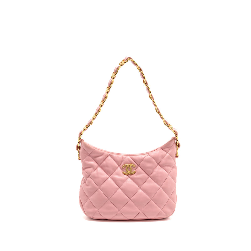Chanel 22K Hobo Bag with Logo Chain Lambskin Pink GHW (Microchip)
