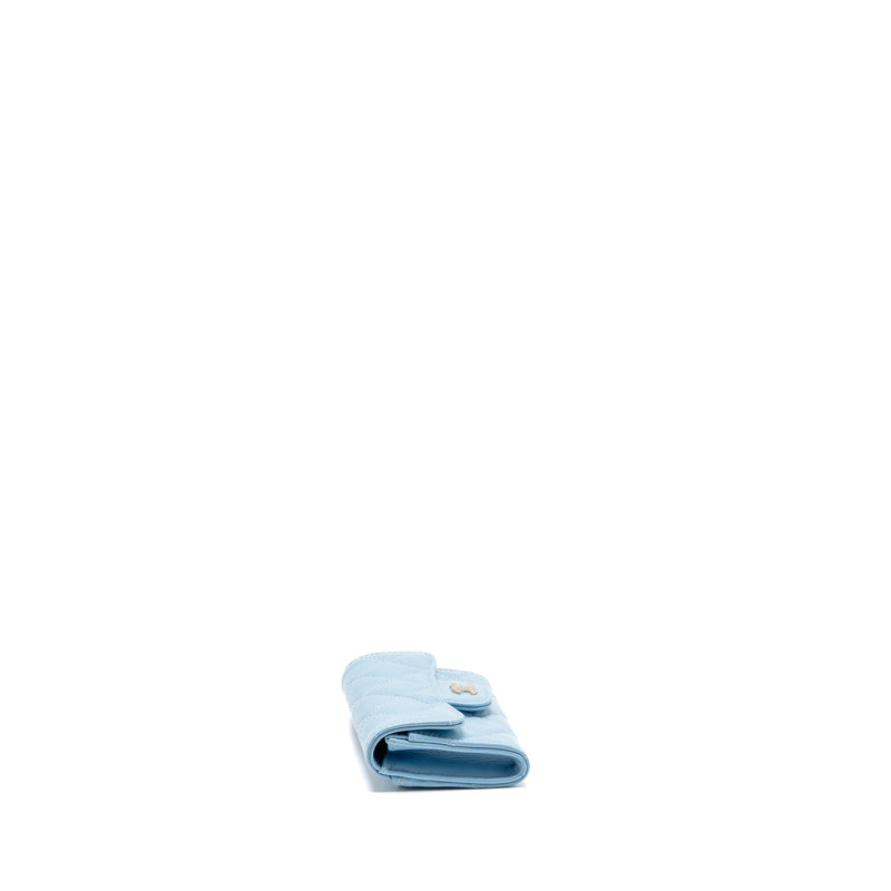 Chanel Classic Flap Card Holder Caviar Blue LGHW (Microchip)