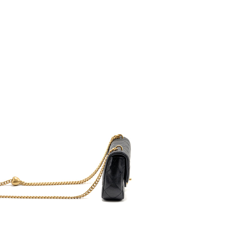 Chanel Coco Love Mini Flap Bag Adjustable Chain Caviar Black GHW (Microchip)