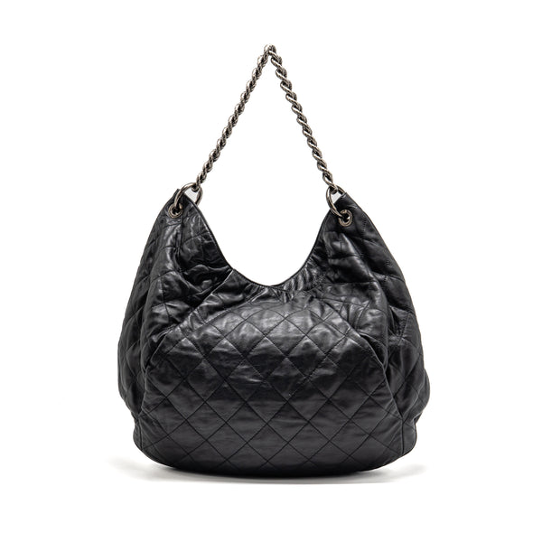 Chanel Coco Pleats Hobo Bag Calfskin Black Ruthenium Hardware