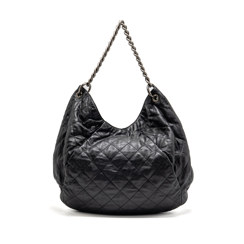 Chanel Coco Pleats Hobo Bag Calfskin Black Ruthenium Hardware